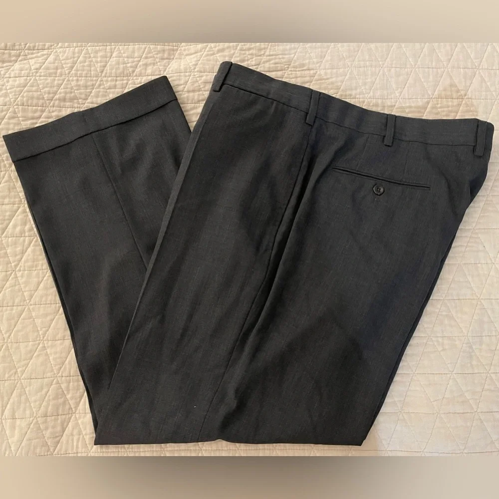 INCOTEX Made in Italy Super 120's Wool Flat Front Trouser‎ in Gray Size 38 $545